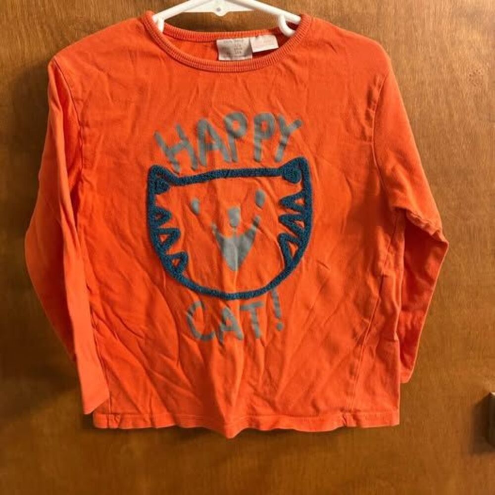 Happy Cat Zara Baby Kid Long Sleeve Orange Shirt Cute Kitty Casual Fun 3/4